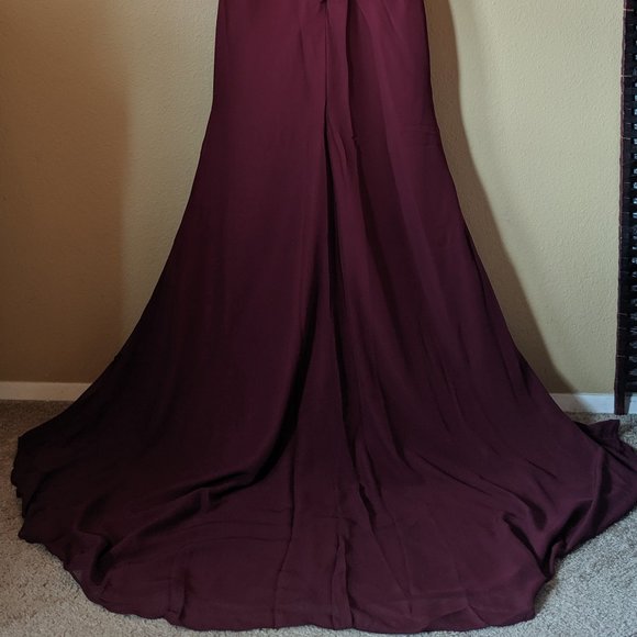 Burgundy Size 14 Sheath V-Neck Long Dress w/ Slit - Picture 6 of 7